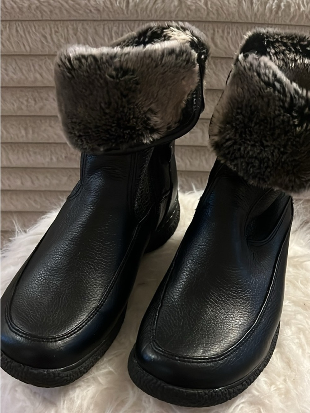 Black Faux-Fur Trim Winter Ankle Boots
